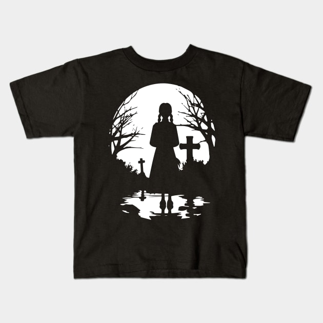 Wednesday Addams Silhouette Kids T-Shirt by Enyr's little witchy corner